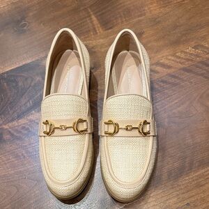 Stuart Weitzman Cream Loafers with Gold Accent